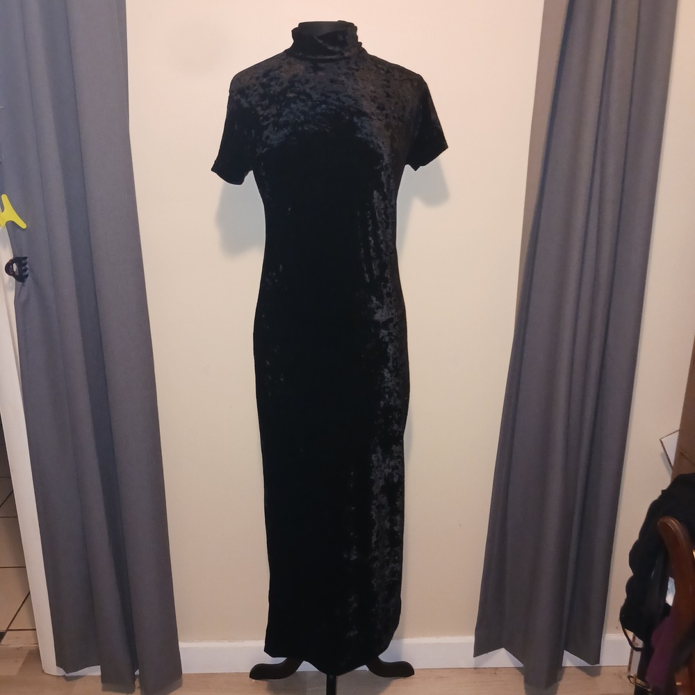 Dark Romance Y2k goth Whimsigoth Bombshell Black Crushed Velvet Maxi Dress Xl